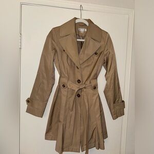 Via Spiga Trent brown waist tie coat XS removable hood